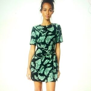 Cinq à Sept Bia Black and Green Leaf Print Mini Dress size 2 NWTS $398